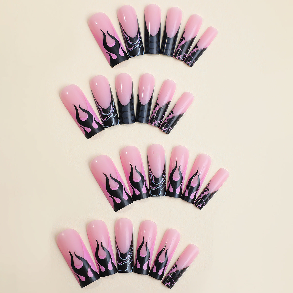 Artistic Press-On Nail Set with Flame Design Acalora