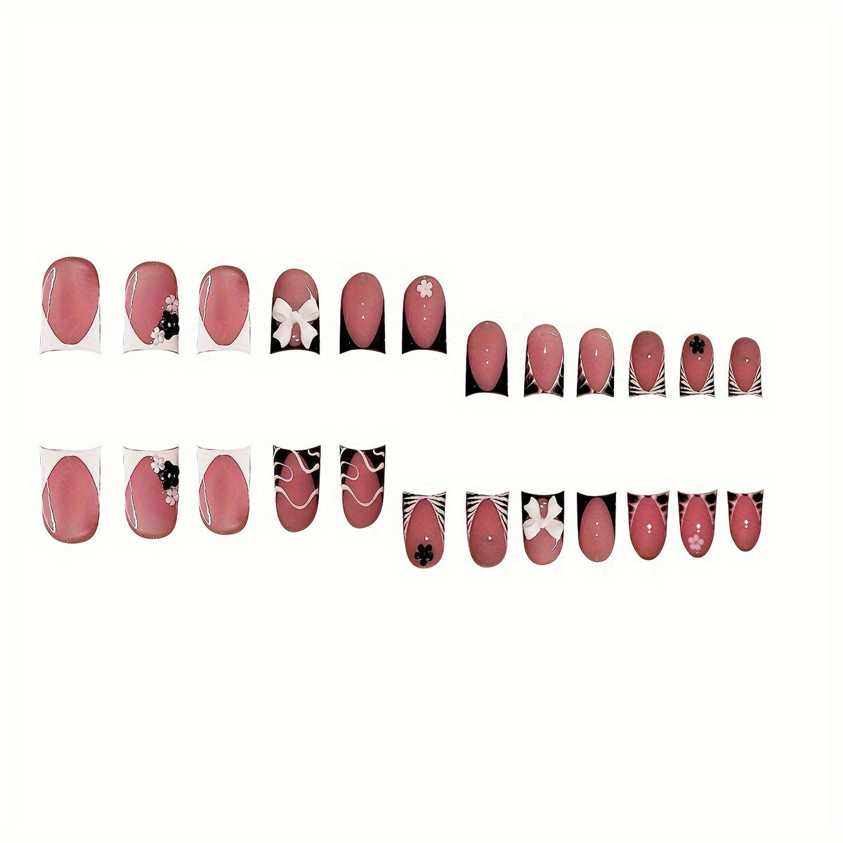 Decorative Press-On Nail Art with Floral and Graphic Designs Acalora