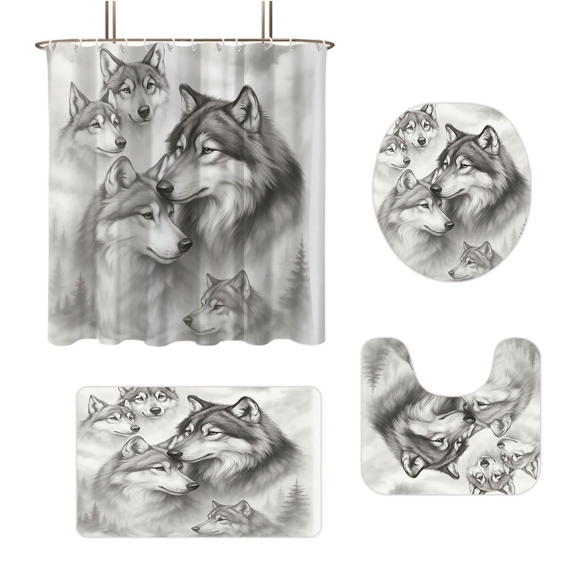 High-Definition Wolf-Themed Bathroom Décor Set