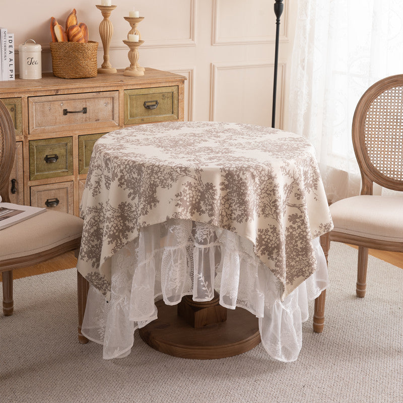 Elegant Floral Lace Overlay Tablecloth
