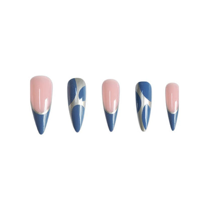 Artistic Stiletto Press-On Nail Design with Metallic Trim Acalora
