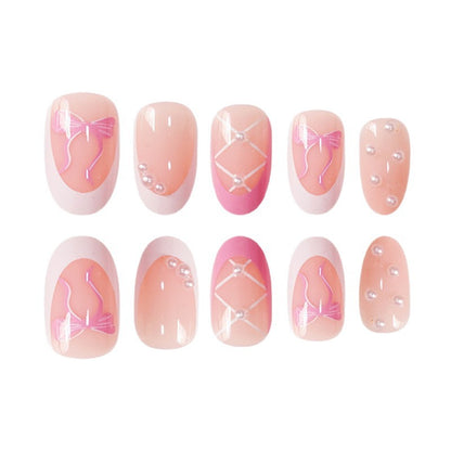 Elegant Decorative Press-On Nail Set with Bow and Pearl Accents Acalora