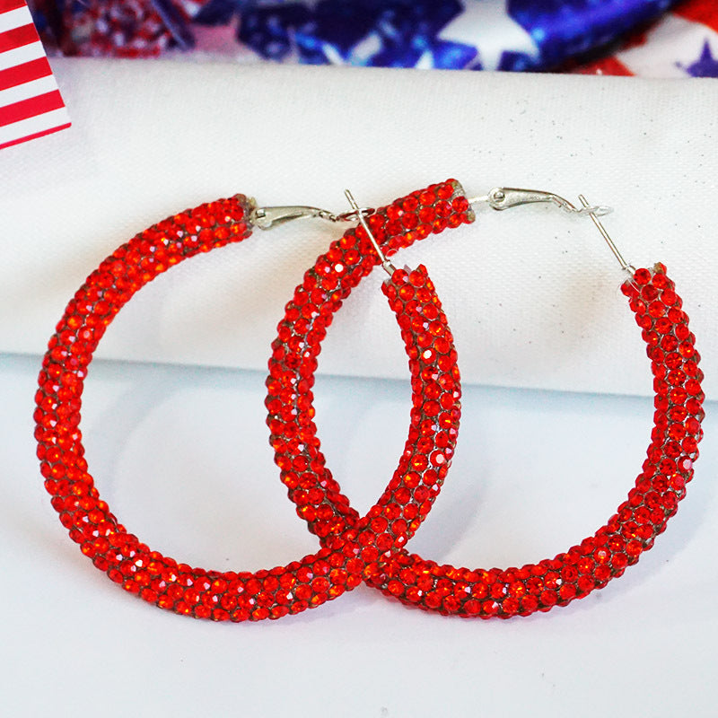 Women's large hoop earrings with rhinestone embellishment and rhodium-plated setting Bowlift
