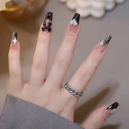 Acrylic nail set with glamorous 3D decorations and noble accents Acalora