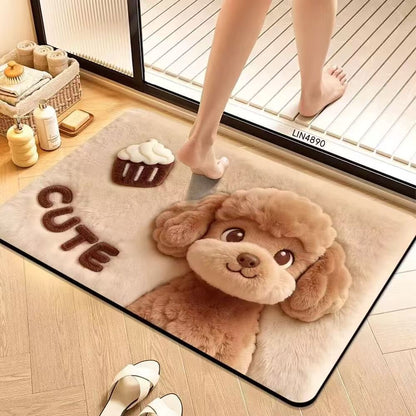 Cute Cartoon Pet-Themed Plush Bath Mat