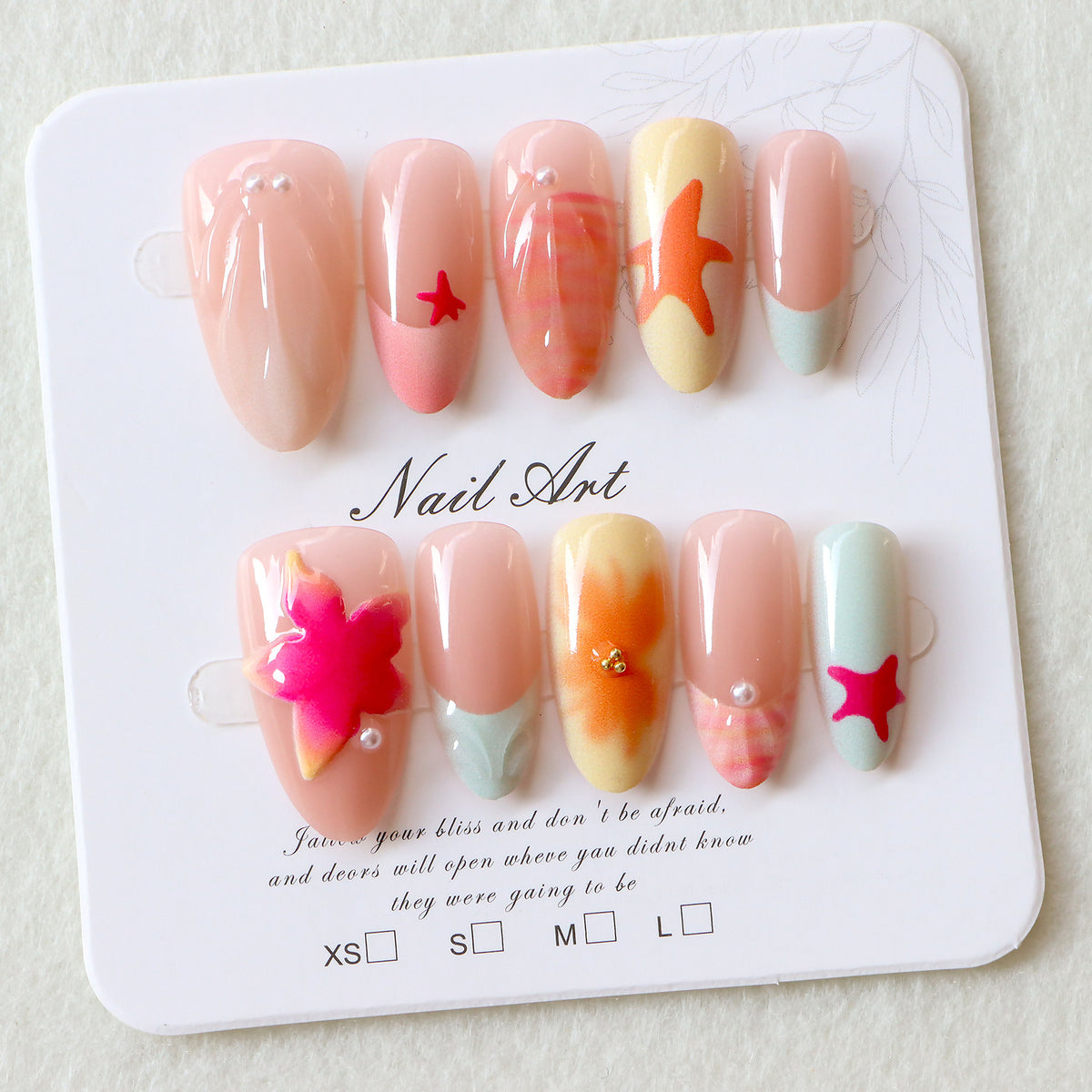 Artistic Press-On Nail Set with Tropical Theme Acalora