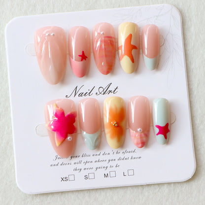 Artistic Press-On Nail Set with Tropical Theme Acalora