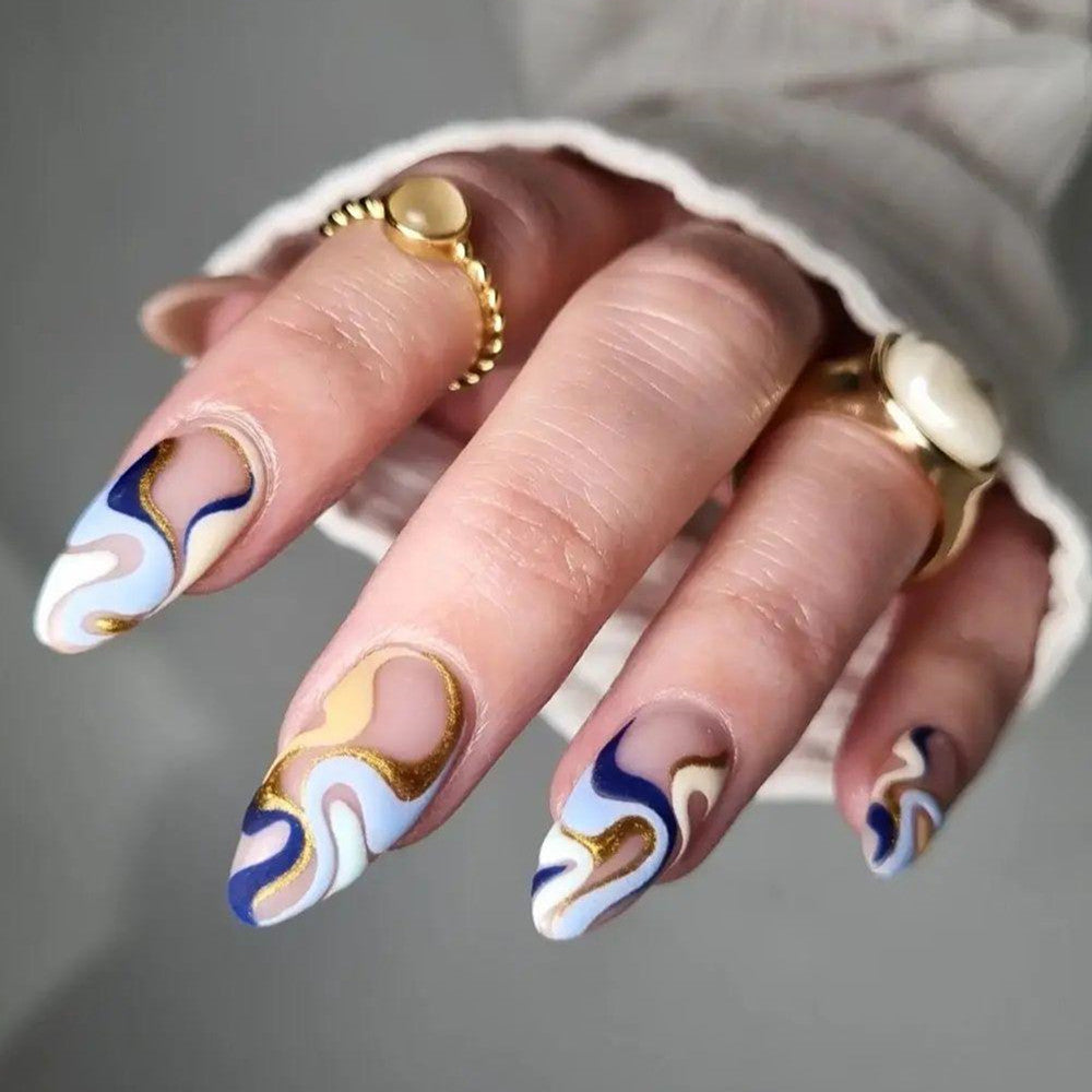 Artificial nails with modern wave-shaped design Acalora