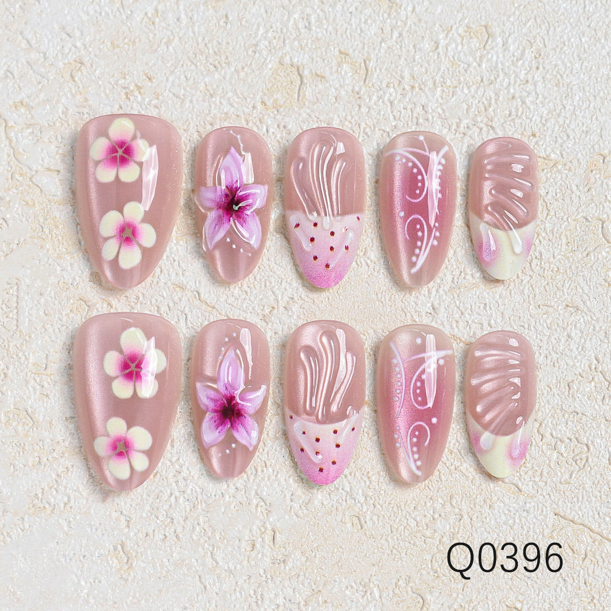 Artistic Floral Design Press-On Nail Set Acalora