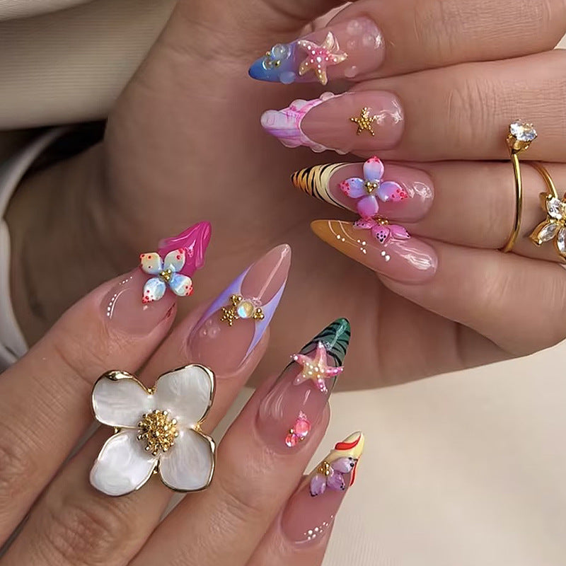 Decorative Press-On Nail Set with Floral Accents Acalora 1788495788