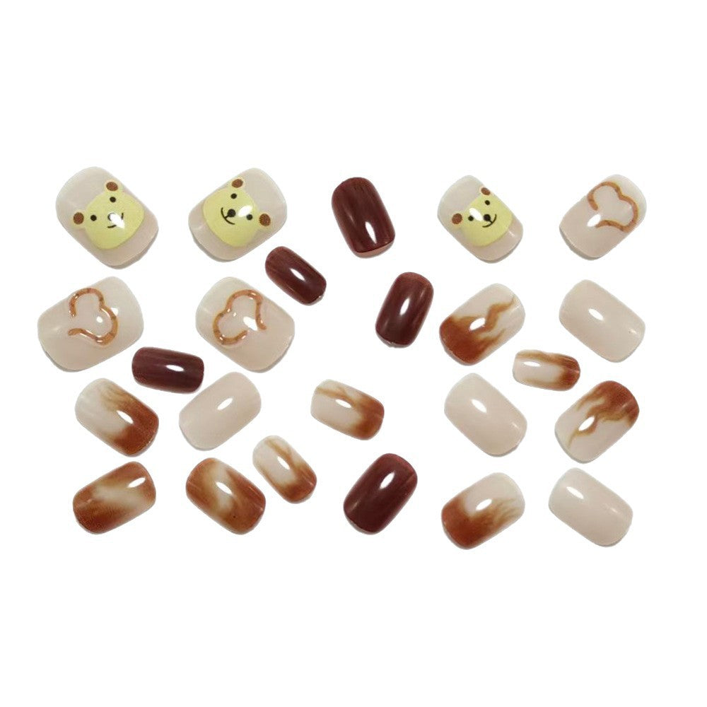 Artificial nails with cute bear design and elegant color gradients Acalora