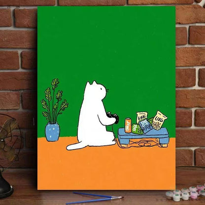 Whimsical Cat Watering Plants Canvas Art