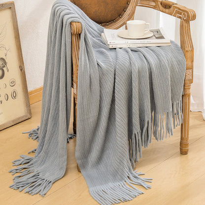 Luxurious Textured Knit Fringe Throw Blanket