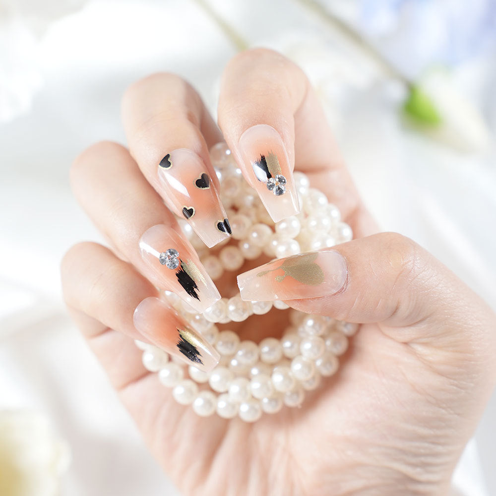 Artistic Heart-Adorned Press-On Nail Set Acalora