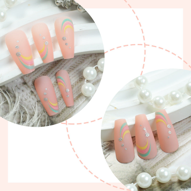 Artistic Press-On Nail Set with Colorful Wave Patterns Acalora