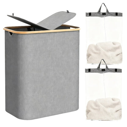 Laundry separation system with bamboo lid and multiple compartments Acalora