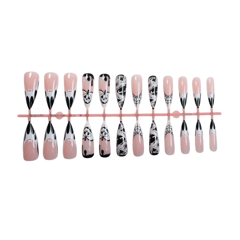 Artistic Halloween-Themed Press-On Nail Art Set Acalora