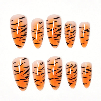 Stylish Tiger Print Stiletto Press-On Nails Acalora