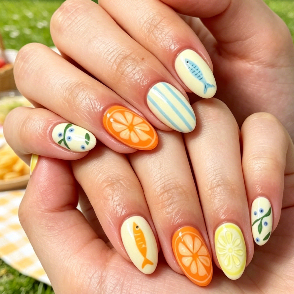 Whimsical Fruit and Fish-Themed Nail Art Set Acalora