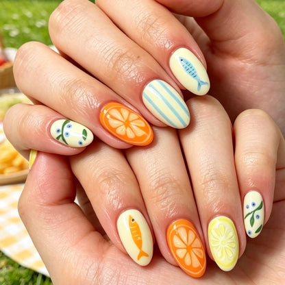 Whimsical Fruit and Fish-Themed Nail Art Set Acalora