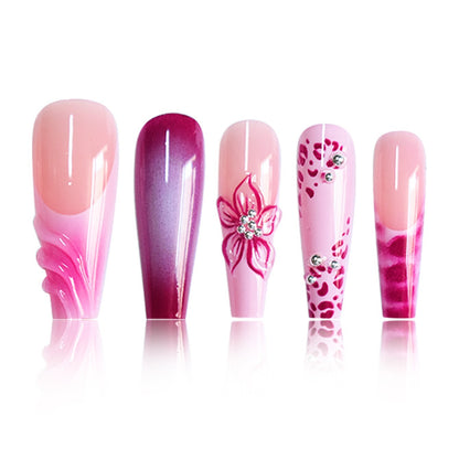Floral 3D Art Press-On Nails with Gem Accents Acalora