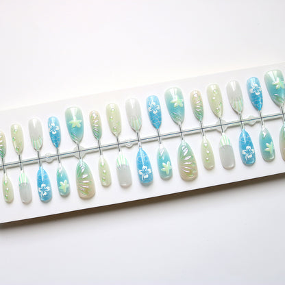 Artistic Ocean-Inspired Press-On Nail Art Set Acalora