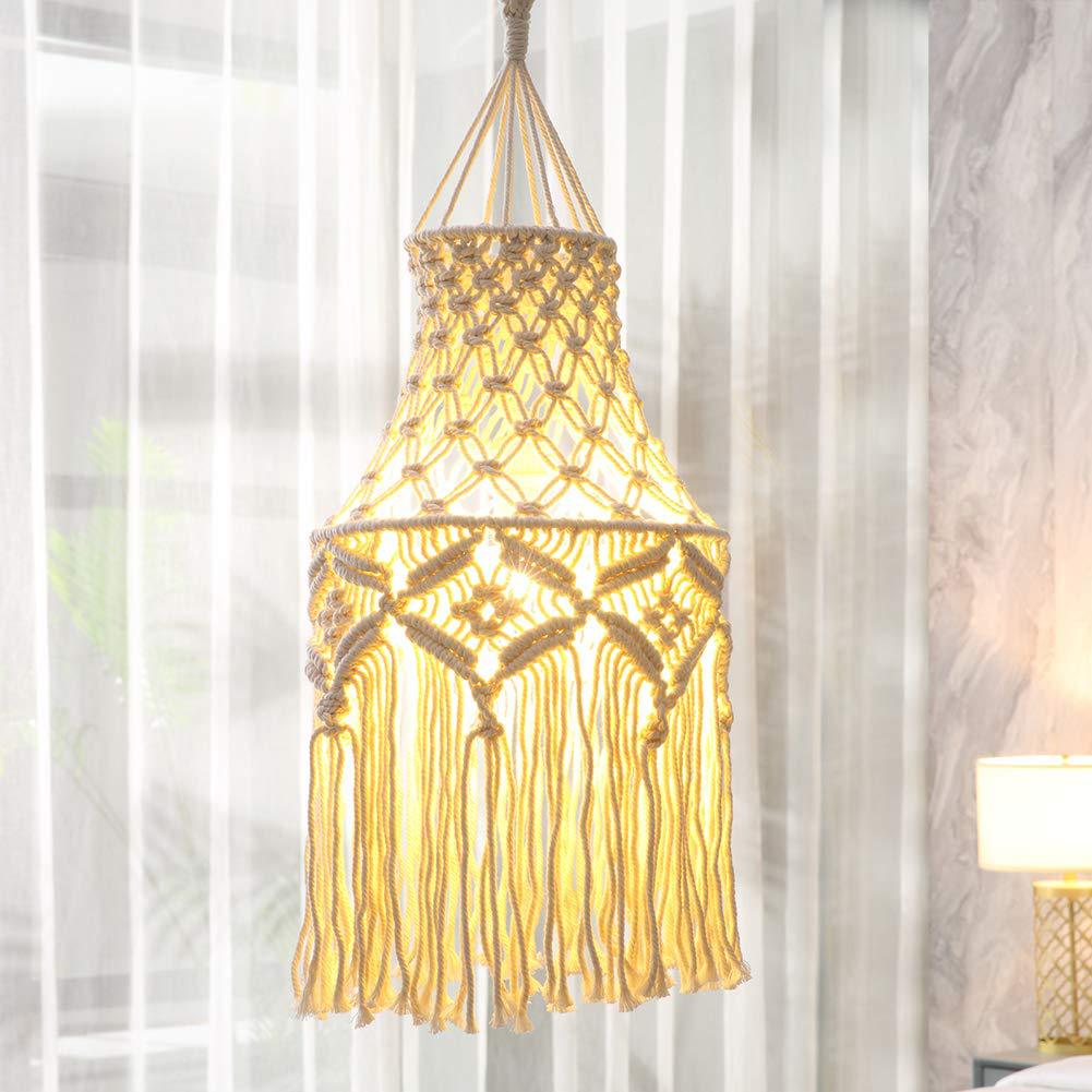 Elegant Macrame Hanging Lamp with Fringes Acalora