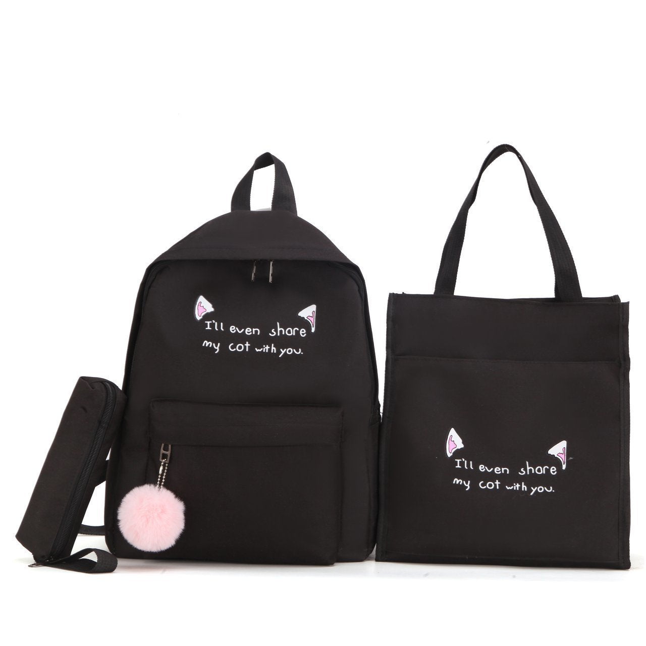 Fun-Themed Cat Print Backpack Set Acalora