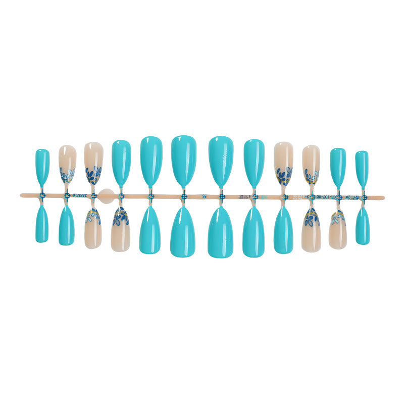 Artistic Press-On Nail Set with Floral and Leaf Designs Acalora