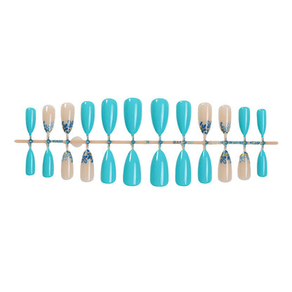 Artistic Press-On Nail Set with Floral and Leaf Designs Acalora