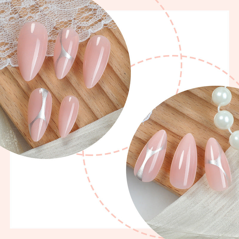 Elegant Press-On Nail Set with Artistic Silver Accents Acalora