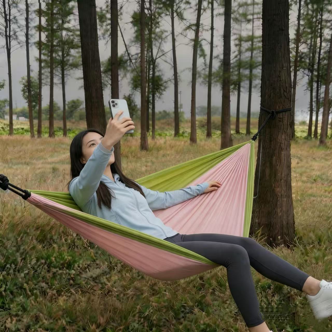 Ultralight portable parachute camping hammock with reinforced tree straps and ripstop nylon Bowlift