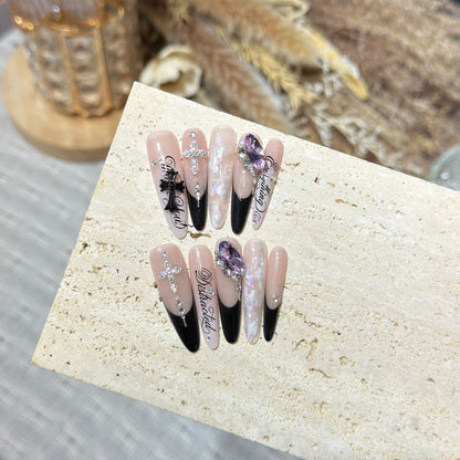 Artistic Stiletto Press-On Nail Art Set with Elegant Decorative Elements Acalora