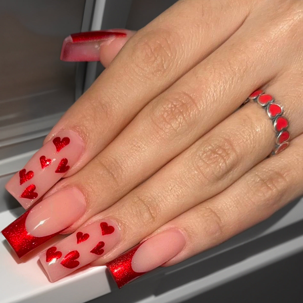 Premium Decorative Press-On Nail Set with Heart and Glitter Designs Acalora