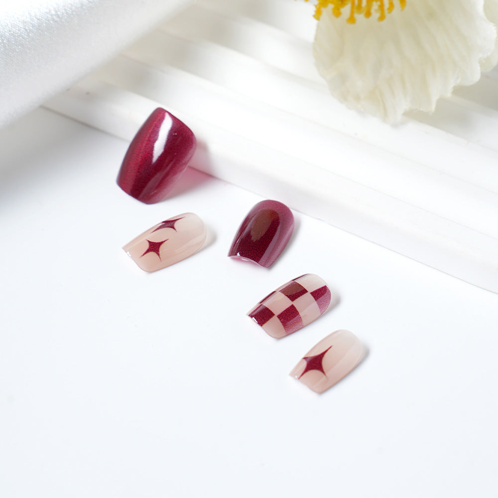 Artistic Press-On Nail Set with Unique Geometric Designs Acalora