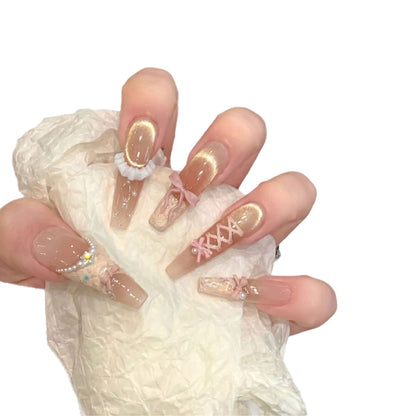 Artistic Press-On Nail Art Set with Unique Decorative Elements Acalora