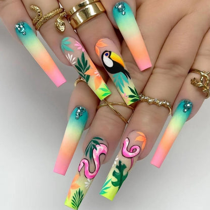 Artificial nail tips in tropical design Acalora