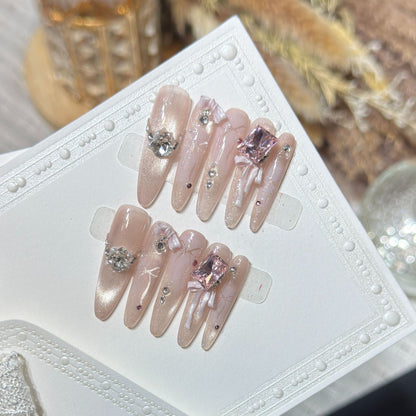 Ornate Rhinestone-Embellished Stiletto Press-On Nails Acalora