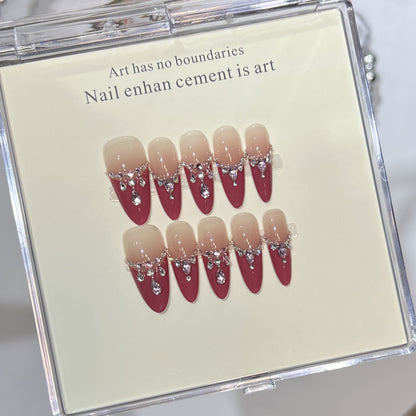 Luxurious Press-On Nail Art Set with Rhinestone Detailing Acalora