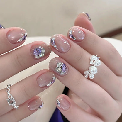 Elegant Press-On Nail Set with Gemstone Accents Acalora
