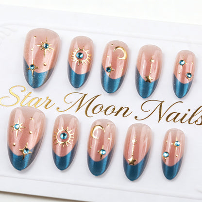 Artificial nail set with elegant rose and gold embellishments Acalora
