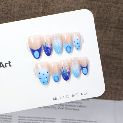 Decorative Press-On Nail Art Set with Oceanic Patterns Acalora