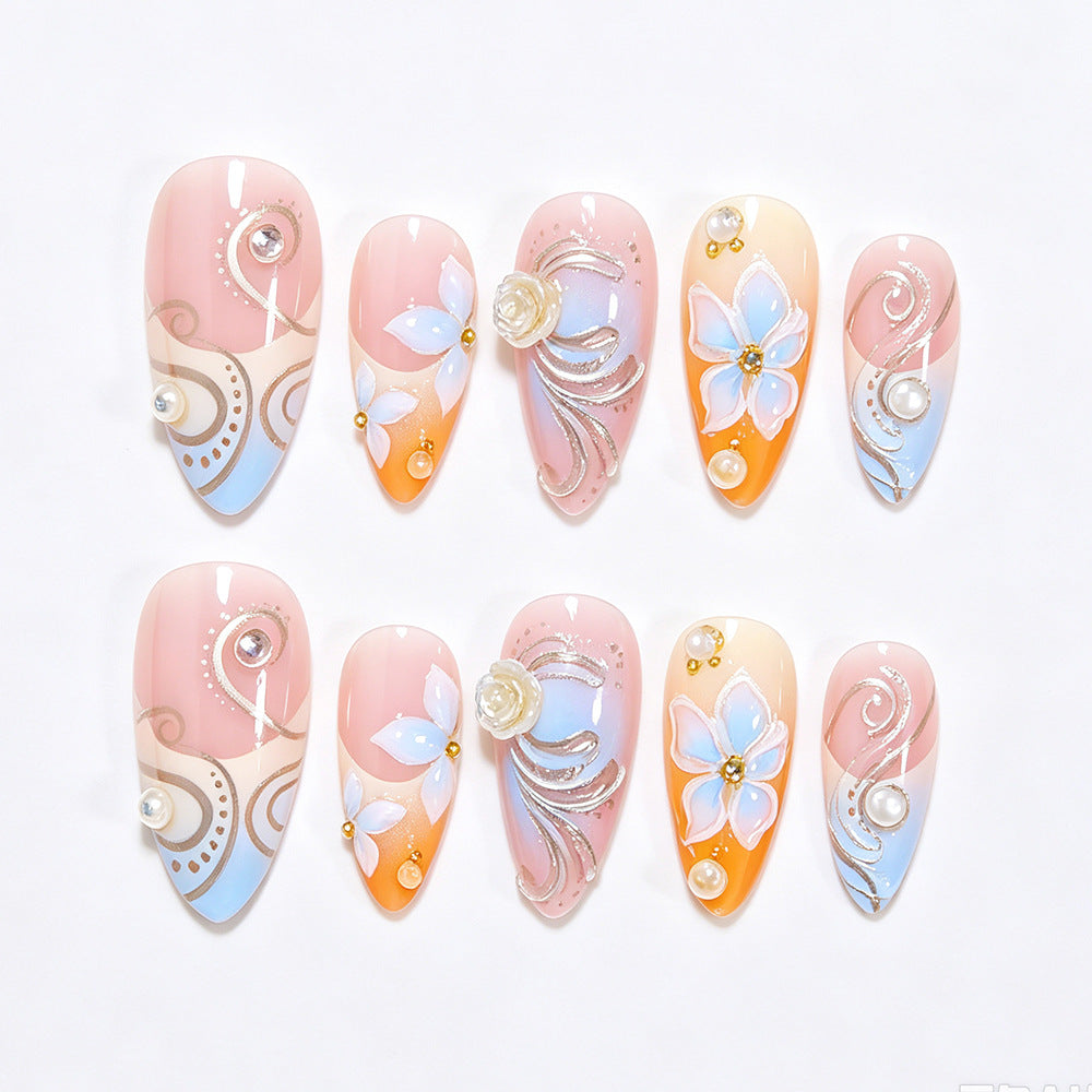Floral Embellished Stiletto Nail Art Acalora