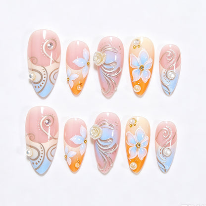 Floral Embellished Stiletto Nail Art Acalora