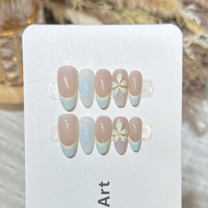 Elegant Press-On Nail Art Set with Floral and Ombre Design Acalora