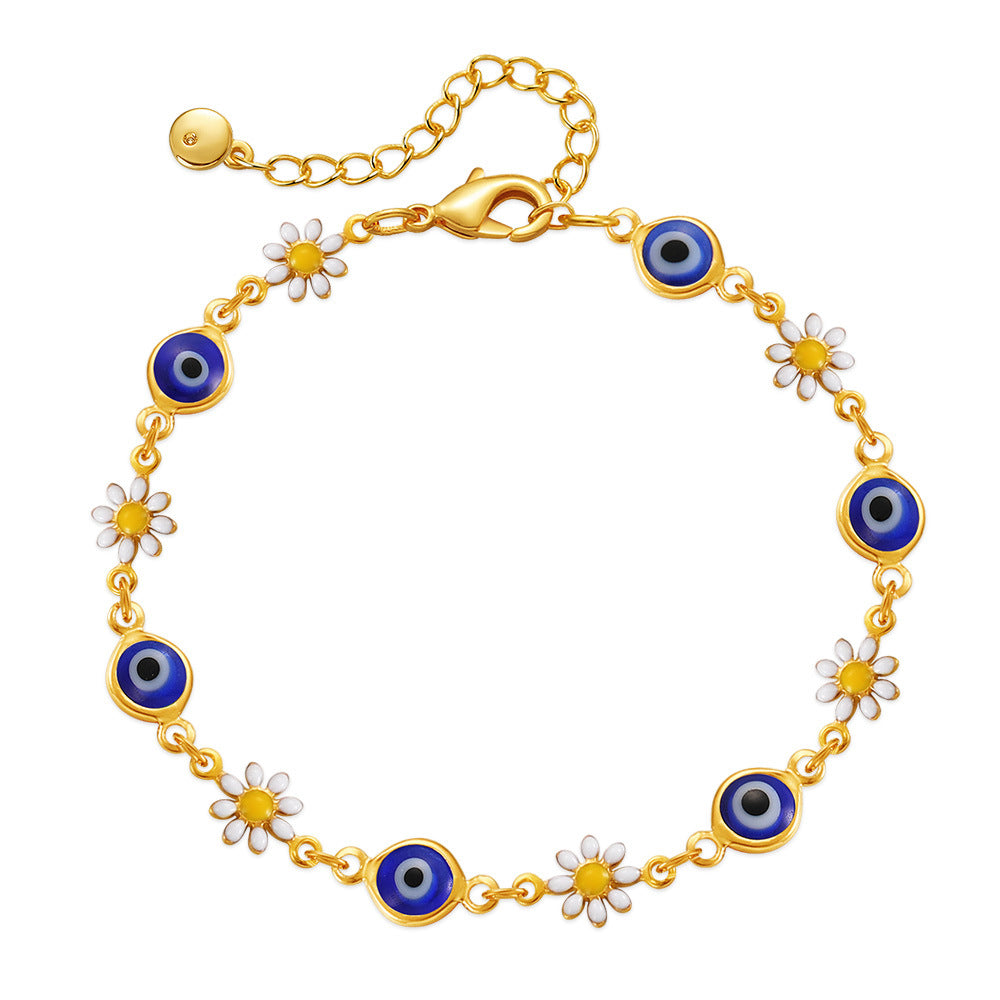 Floral Evil Eye Charm Anklet Acalora