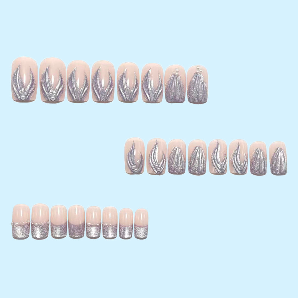 Artificial nails with elegant glitter and wave design Acalora