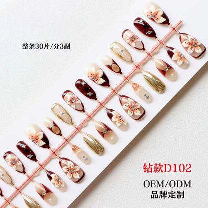 Artistic Press-On Nail Set with Floral Accents Acalora