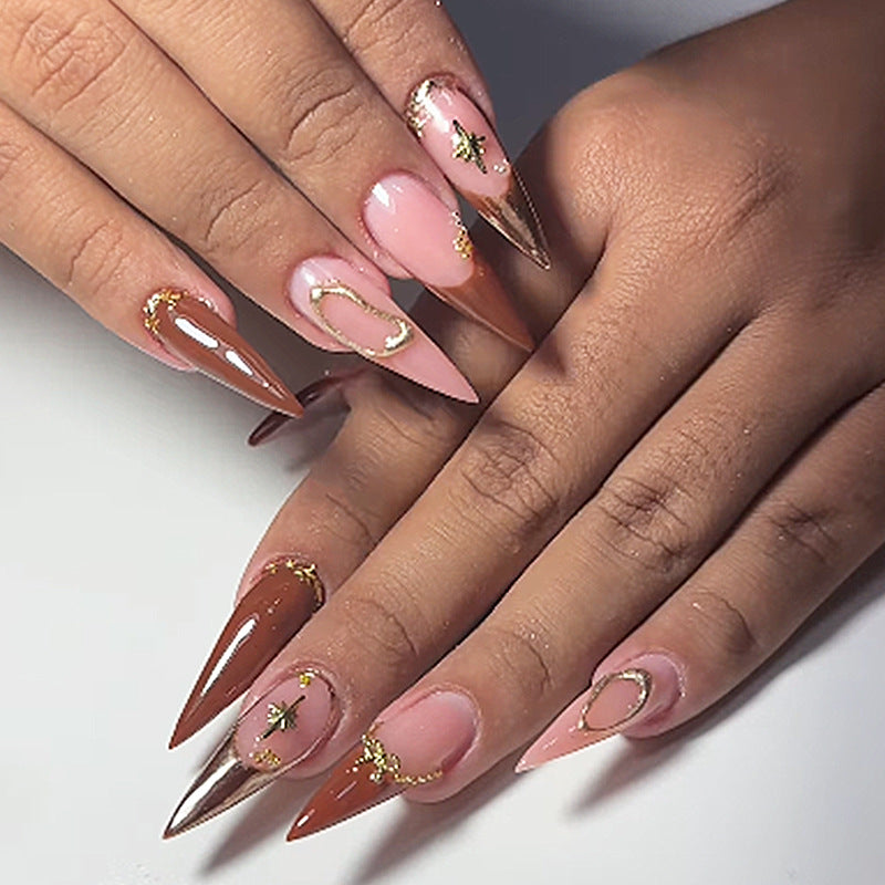 Elegant Decorative Press-On Nail Set with Gold Accents Acalora