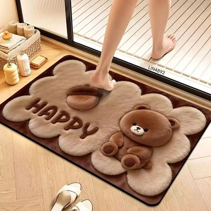 Cute Cartoon Pet-Themed Plush Bath Mat